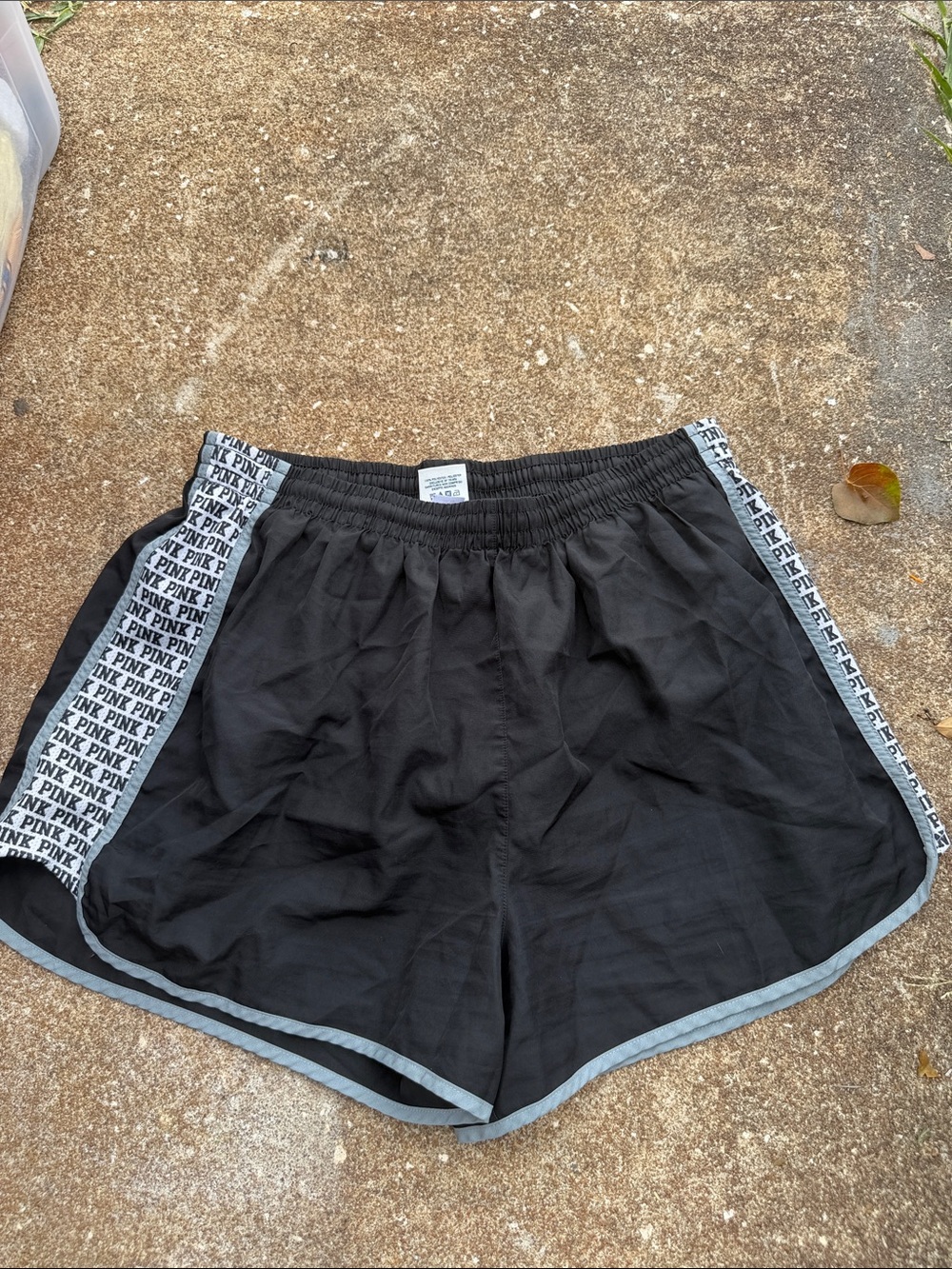 PINK Victoria's Secret Black Athletic Shorts with Grey Trim. Sz LG.